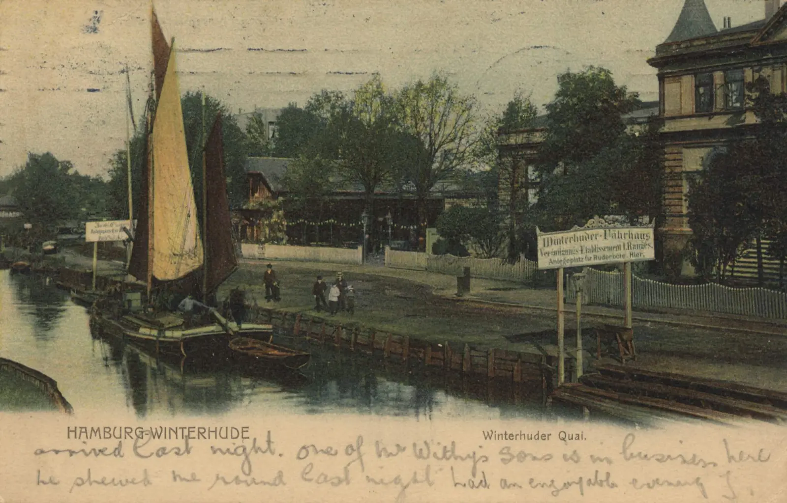 Historische Ansichtskarte des Winterhuder Kais von 1907