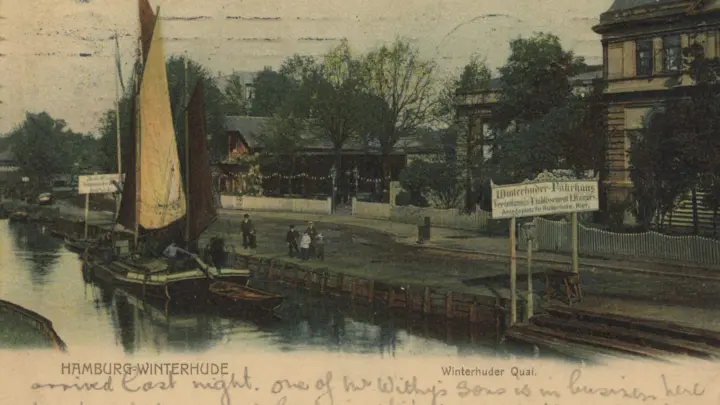 Historische Ansichtskarte des Winterhuder Kais von 1907