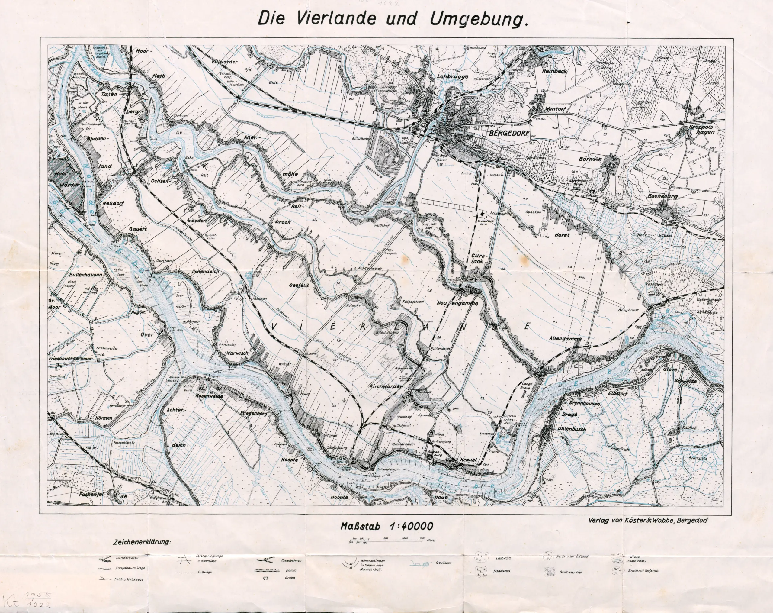 Historische Karte der Vierlande und Umgebung von 1920