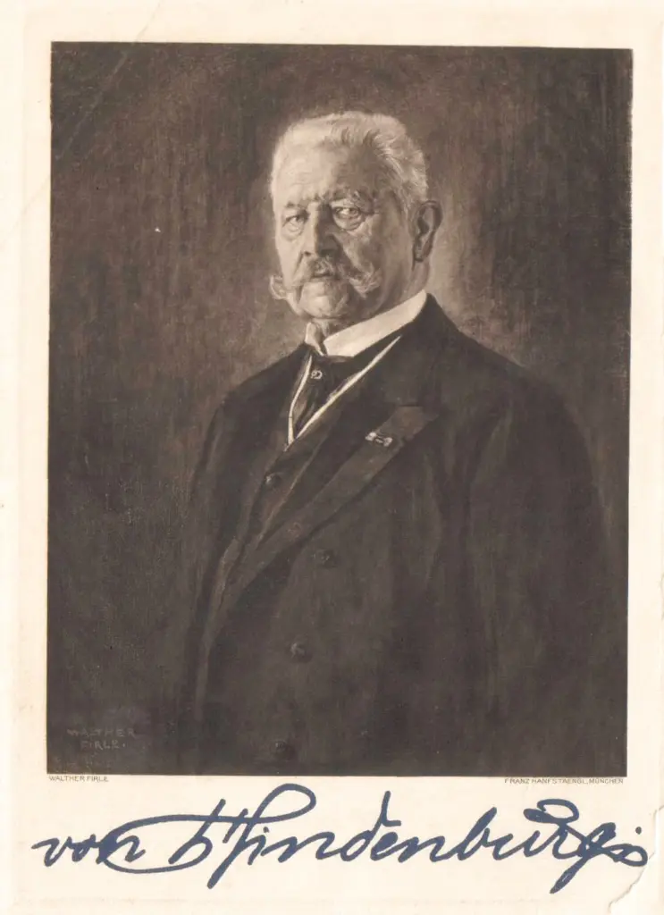 Gemaltes Porträt Paul von Hindenburgs als Reichspräsident im Jahr 1926