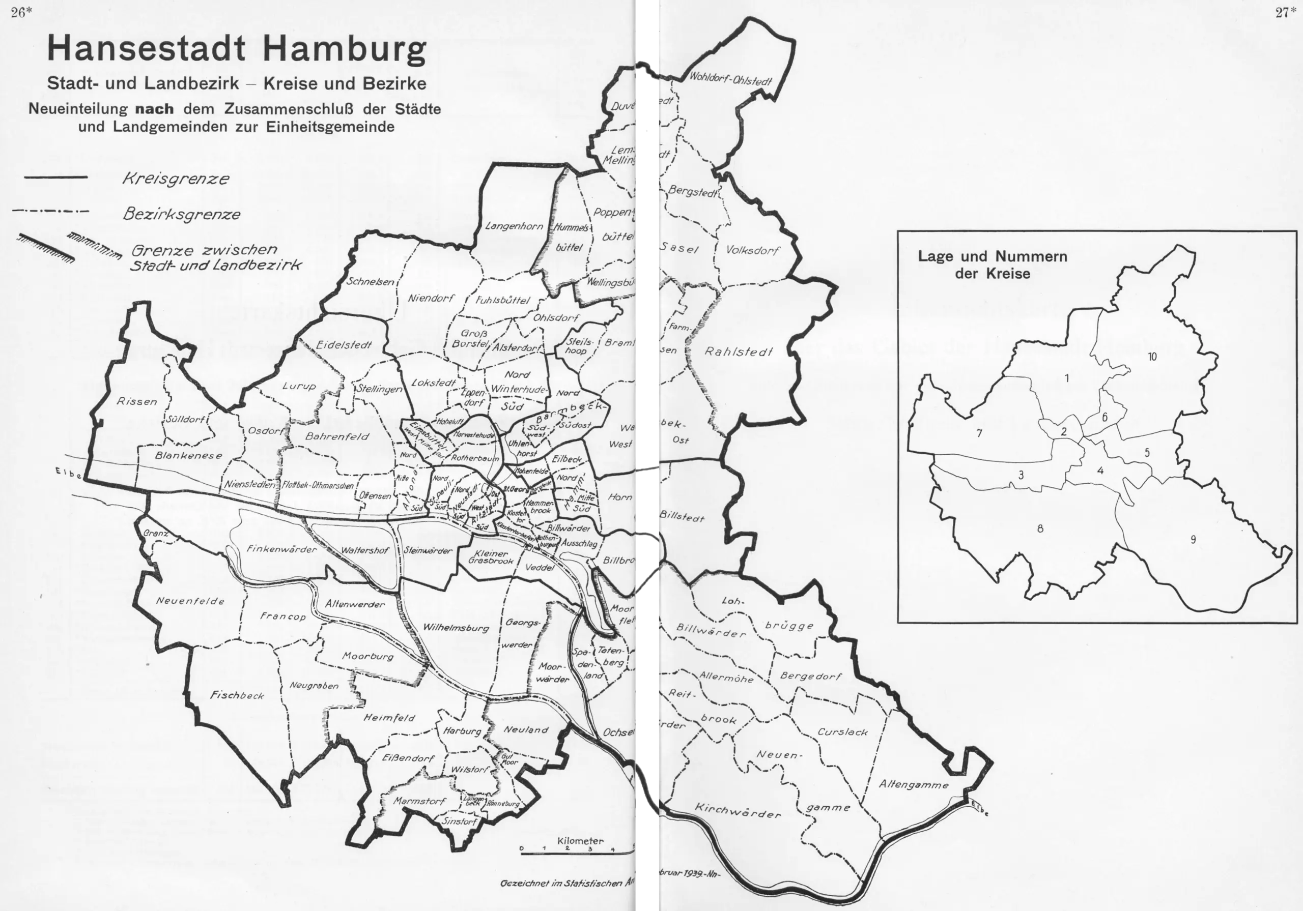 Historische Übersichtskarte der Einheitsgemeinde Hamburg 1938