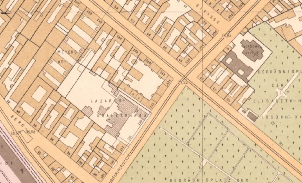Historischer Berliner Lageplan von 1910 mit Meyers Hof an der Ackerstraße 132