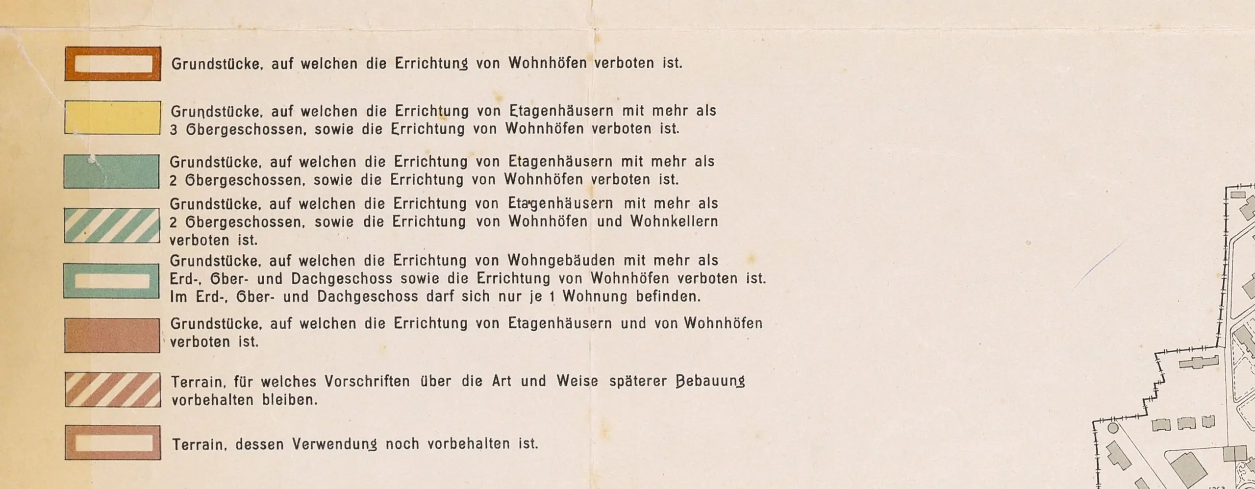 Legende des Eppendorfer Bebauungsplans mit Wohnhofverboten
