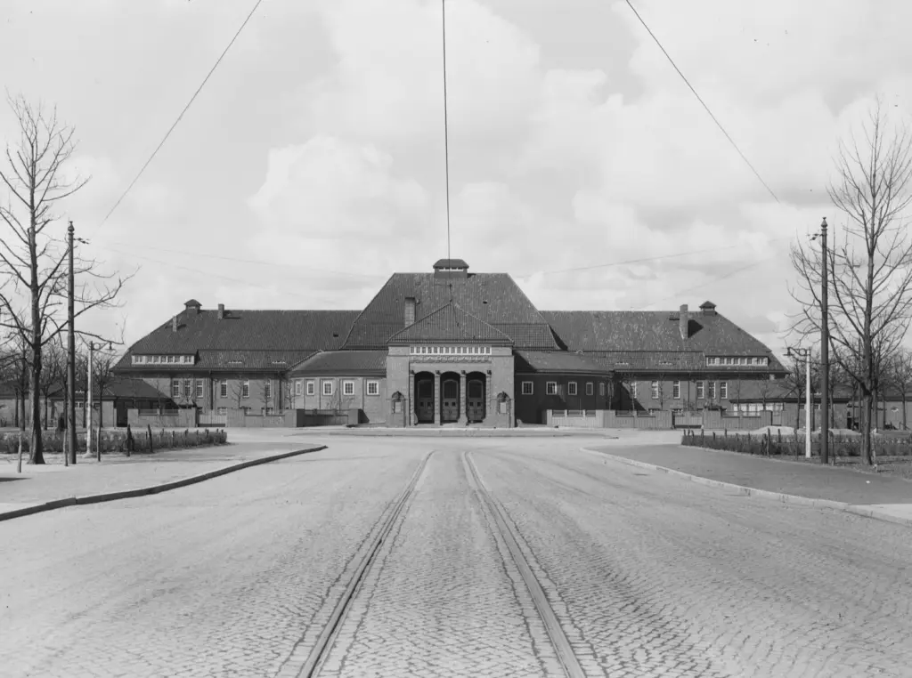 Historische Aufnahme der Stadthalle im Hamburger Stadtpark, Ansicht der Hauptfront