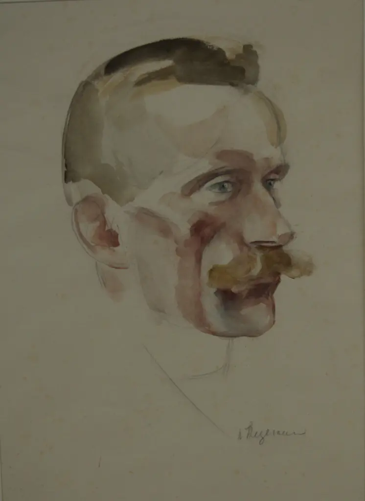 Wilhelm Werner mit Schnurrbart im nach rechts gewandten Porträt von Heinrich Stegemann.