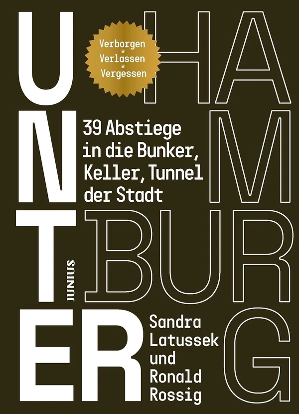 Buchcover: „Unter Hamburg. 39 Abstiege in die Bunker, Keller, Tunnel der Stadt“ von Sandra Latussek und Ronald Rossig, Junius Verlag.